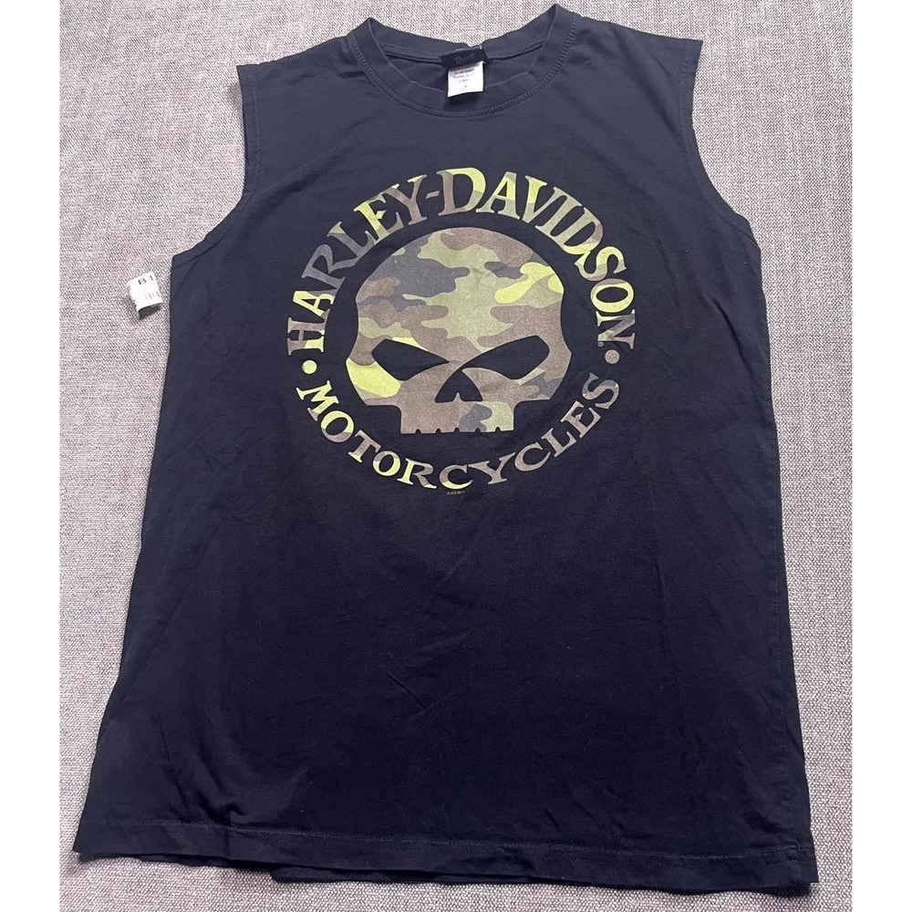 Harley Davidson Mens L Muscle Shirt Black Camo Skull Logo New Orleans Voodoo